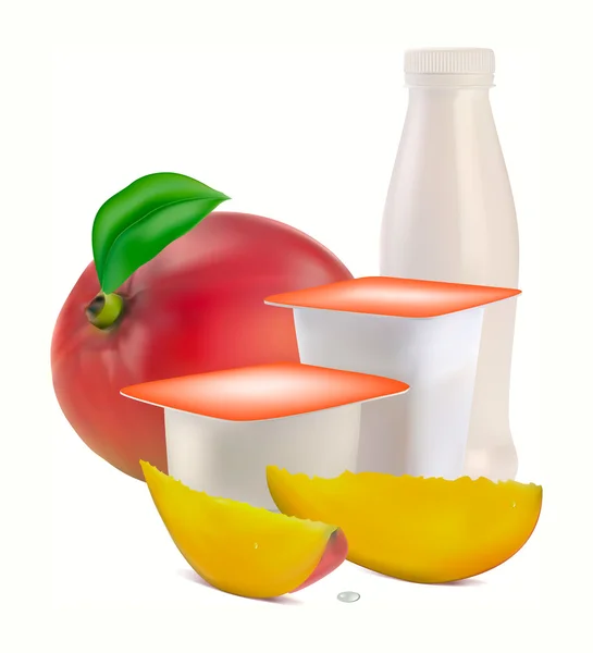 Yoğurt ayrı kutuları ve mango — Stok Vektör