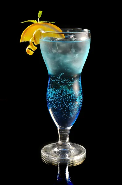 Blue cocktail with ice and orange — Stock Photo, Image