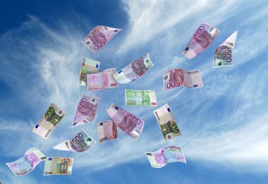 European currency shot as if flying away clipart