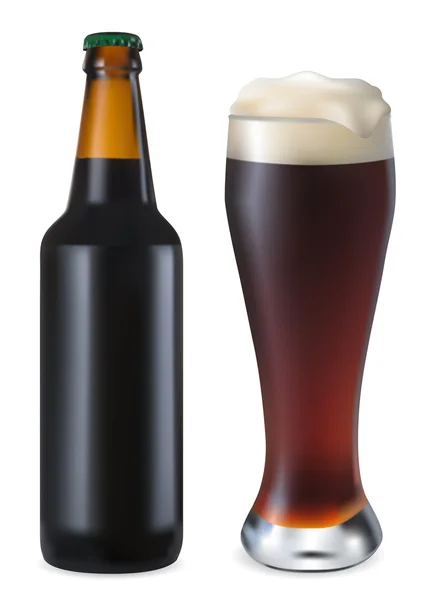 Склянка і пляшка темного пива — стоковий вектор