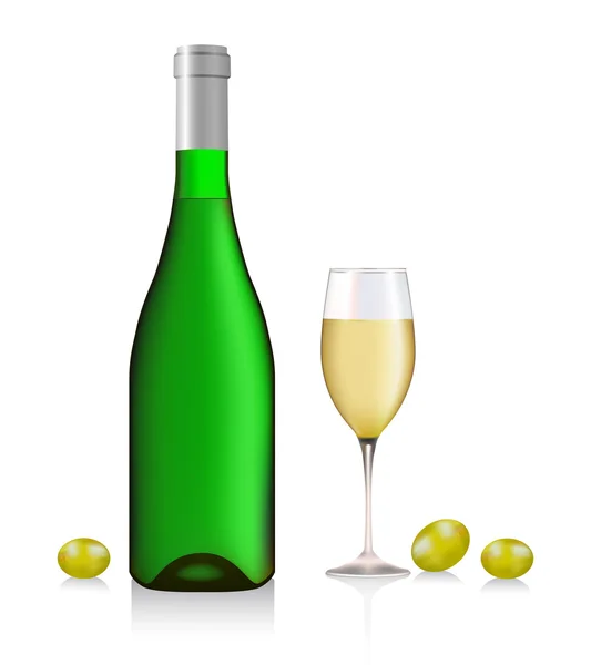 Şişe ve bardak beyaz şarap — Stok Vektör