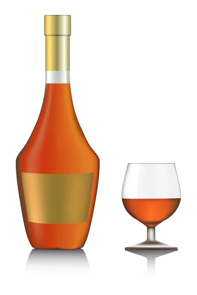 Snifter glass of cognac and bottle — Stock Vector