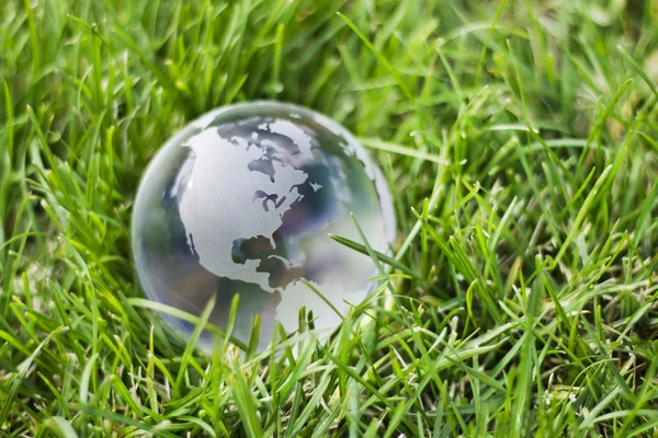 Globe en verre dans l'herbe verte Photo De Stock