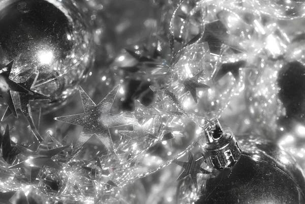 Background silver christmas ornaments — Stock Photo, Image