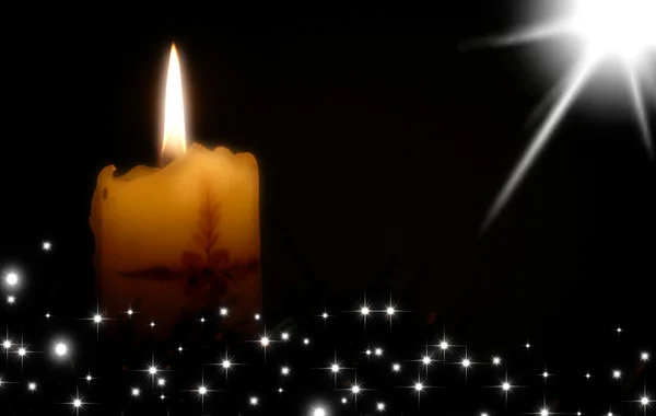 Svíčka vánoční přání a hvězdy — Stock fotografie