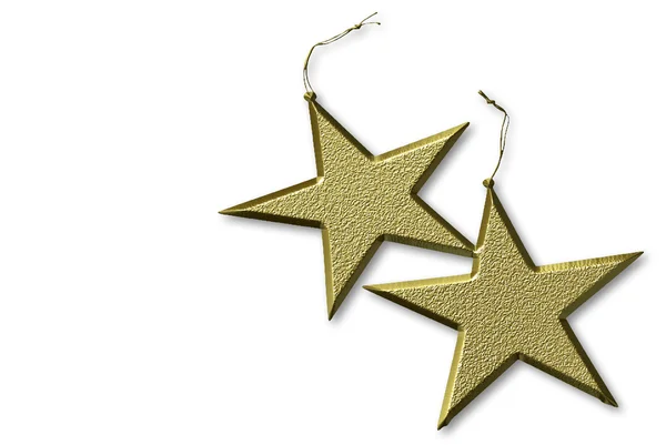 Two gold stars Christmas isolated — Stock Photo, Image