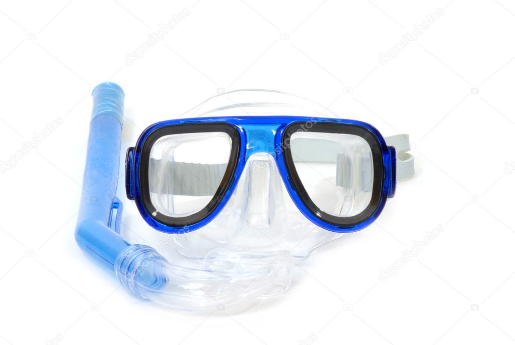 Snorkelling equipment on white background