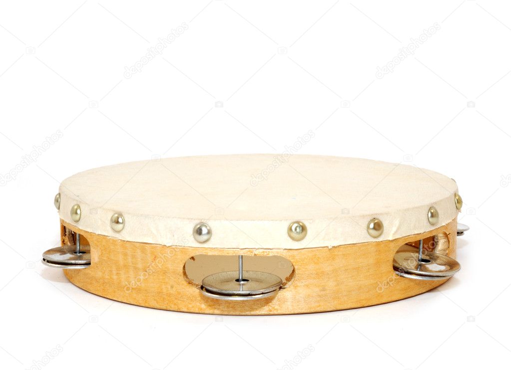Wood and leather tambourine