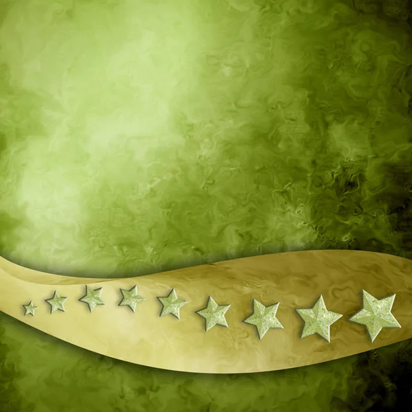 Зеленый фон с золотой лентой и звездами — стоковое фото