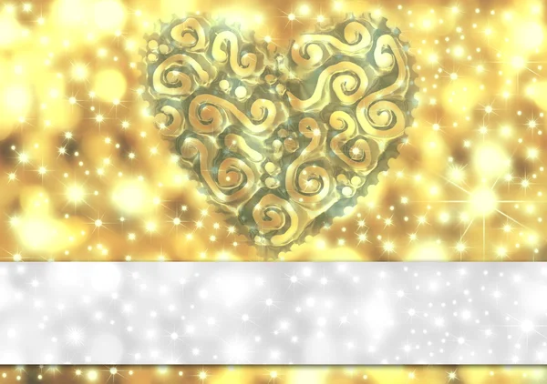 Cartão de ouro com coração e estrelas — Fotografia de Stock