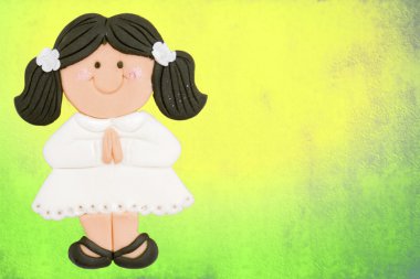 tebrik davetiye, ilk Komünyon sevimli kız kahverengi
