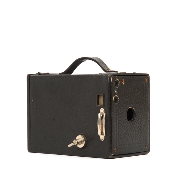 Câmera de caixa vintage velha em detalhes no fundo branco — Fotografia de Stock