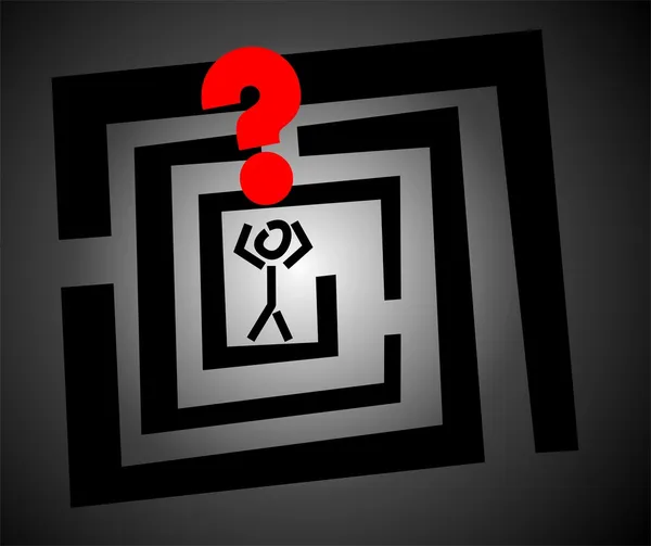 A man into a labyrinth sets a question — Stock Vector