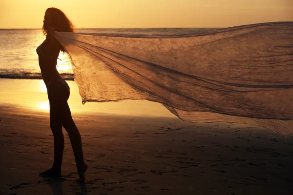 Beautiful woman on a coast on a sunset — Stock Photo, Image