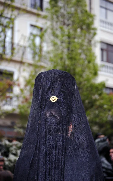 stock image Woman with Mantilla participating in a procession of Holy Week in Granada