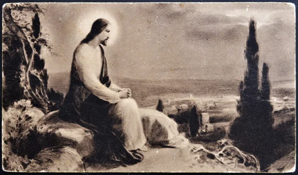 1935 년경 스페인: 스페인에서 인쇄 된 엽서 1935 년경 예 수 그리스도의 이미지를 보여줍니다 — 스톡 사진