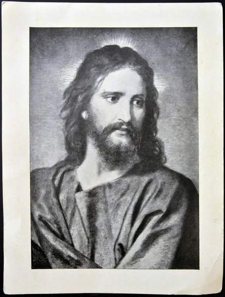 Іспанія - близько 1950: листівку друку в Іспанії показує обличчя Ісуса Христа, близько 1950 Ліцензійні Стокові Фото