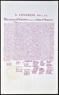 UNITED STATES OF AMERICA - CIRCA 1975: A postcard back printed in 1975 shows United States Declaration of Independence, circa 1975 clipart