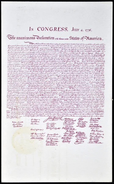 Amerika Birleşik Devletleri - yaklaşık 1975: 1975 yılında basılmış bir kartpostal arka yaklaşık 1975 Bağımsızlık Bildirgesi ABD gösterir — Stok fotoğraf