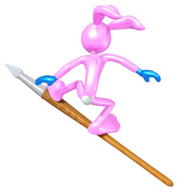 Easter Bunny Surfing On A Paintbrush clipart