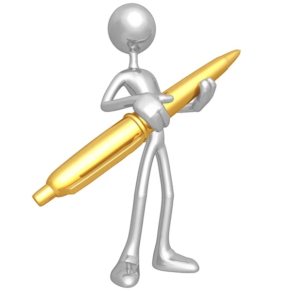 Holding Golden Pen — Stock Photo, Image