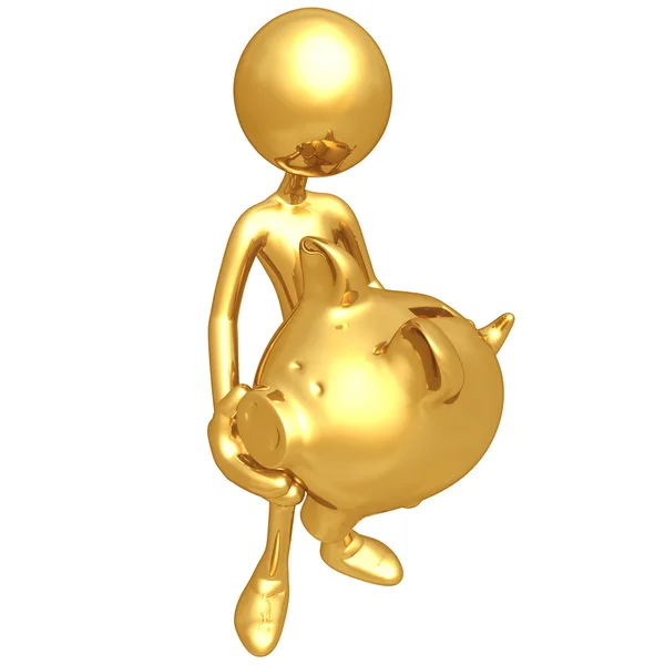 Holding Golden Piggy Bank — Stockfoto