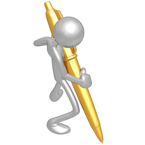 Writer With Gold Pen — Stock Photo, Image