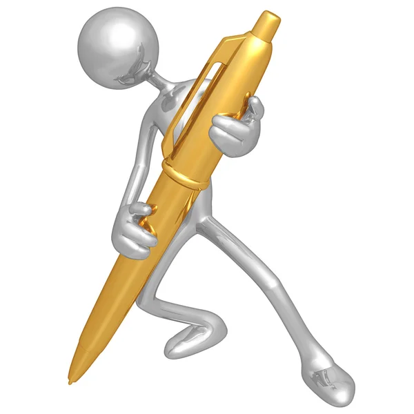 Writer With Gold Pen — Stock Photo, Image
