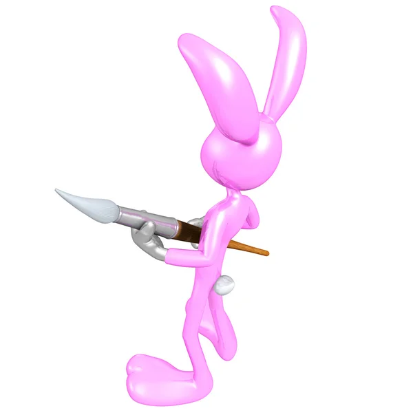 Artist Easter Bunny With Paintbrush — Stock Photo, Image