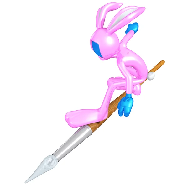 Easter Bunny Surfing On A Paintbrush — Stock Photo, Image