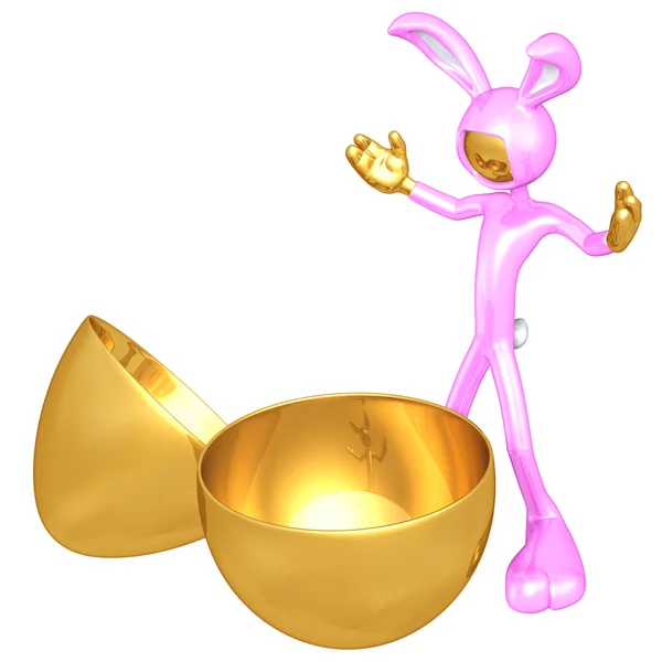 Easter Bunny With Empty Gold Easter Egg — Stock Photo, Image