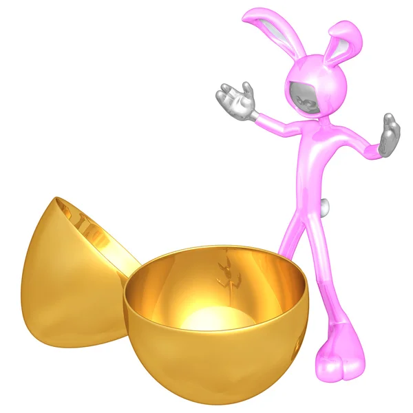 Coniglietto di Pasqua con uovo di Pasqua in oro vuoto — Foto Stock