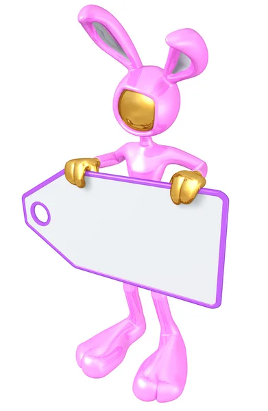 Easter Bunny With Blank Sales Tag Sign — Stock Photo, Image