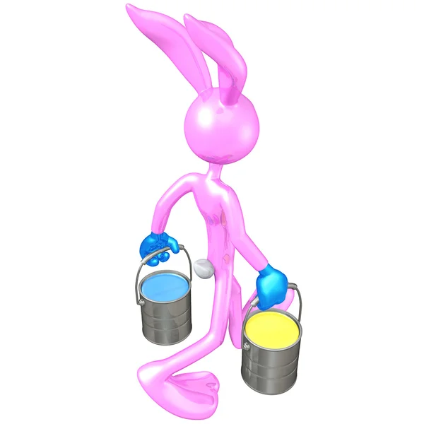 Conejo de Pascua llevando latas de pintura — Foto de Stock