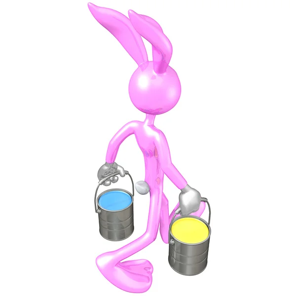 Easter Bunny Carrying Paint Cans — Stock Photo, Image