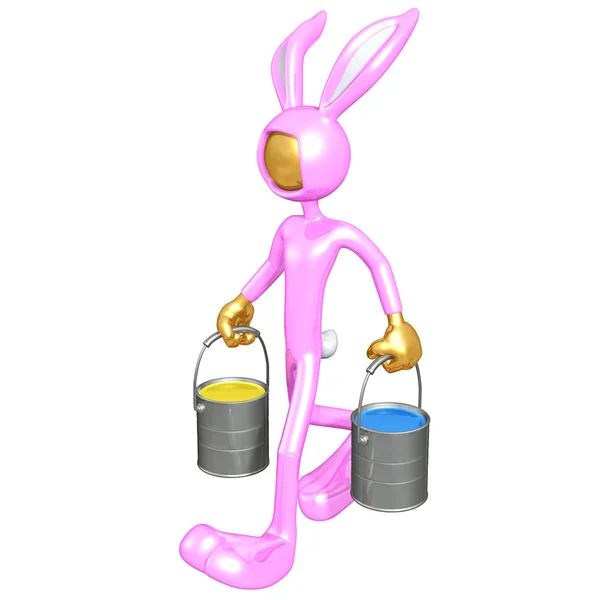 复活节兔子携带油漆罐 — 图库照片