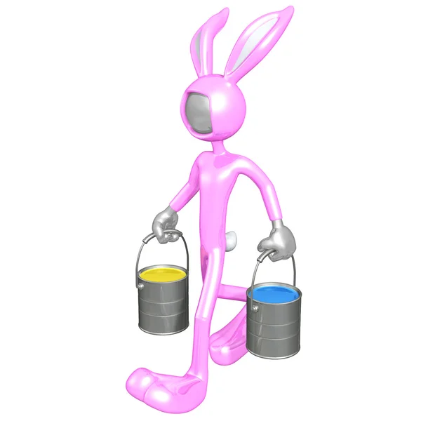 Conejo de Pascua llevando latas de pintura — Foto de Stock