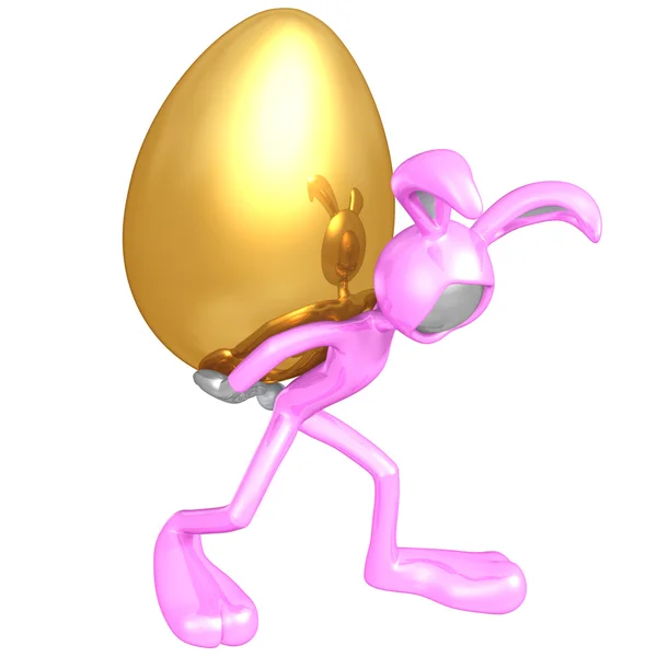 イースターバニーは、巨大な金の卵を運ぶ — ストック写真