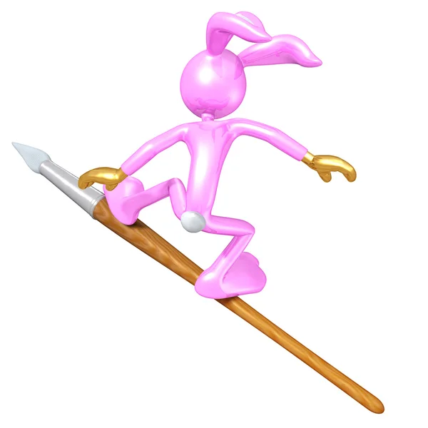 Easter Bunny Surfing On A Paintbrush Stock Photo