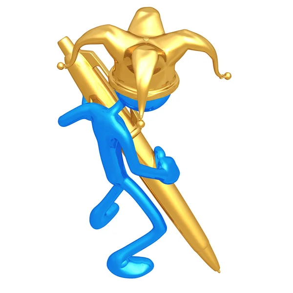 Jester With Gold Pen — Stock Photo, Image