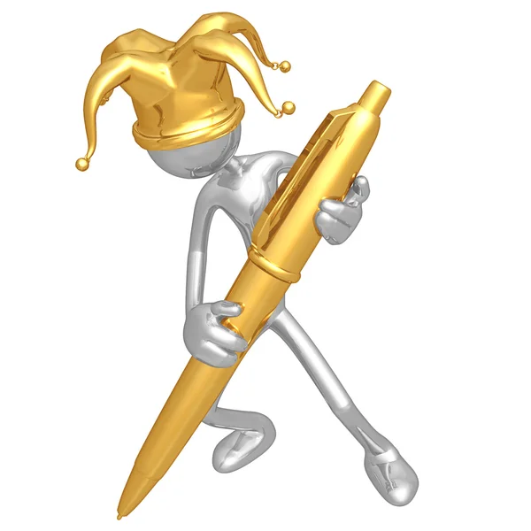 Jester med guld penna — Stockfoto