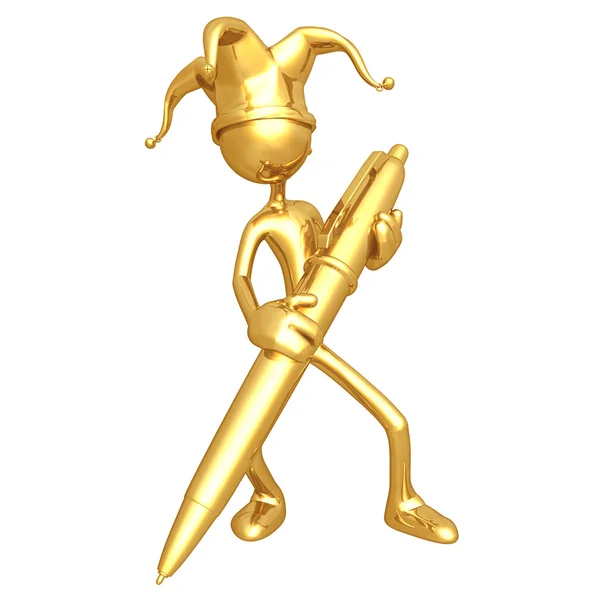Jester With Gold Pen — Stock Photo, Image