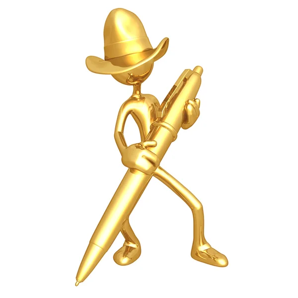 Cowboy With Gold Pen — Stock Photo, Image