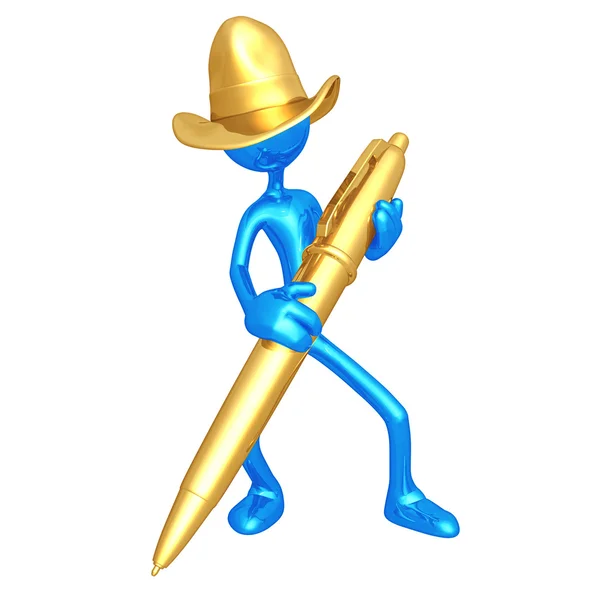 Cowboy With Gold Pen — Stock Photo, Image