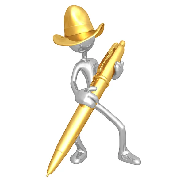 Kovboy ile altın kalem — Stok fotoğraf