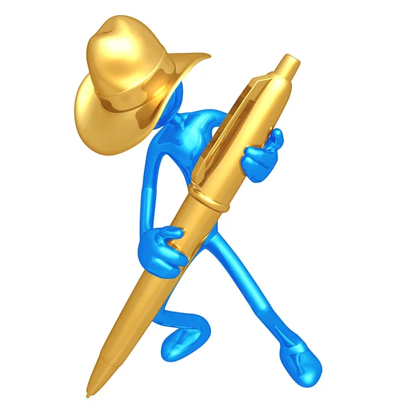 Cowboy med guld penna — Stockfoto