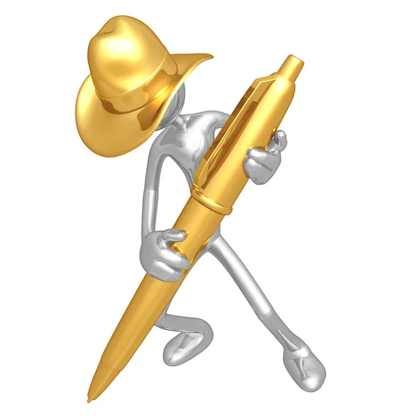 Cowboy met gouden pen — Stockfoto