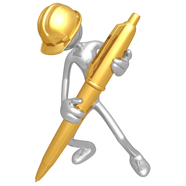 Construction Worker With Gold Pen — Stock Photo, Image
