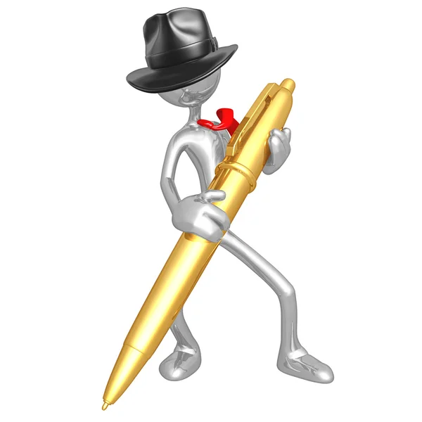 Бизнесмен с золотой ручкой — стоковое фото