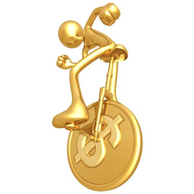 Gold Guy On Dollar Coin Unicycle clipart